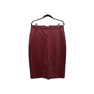 Anthropologie Sunday In Brooklyn PU Leather Midi Pencil Skirt Red Womens M (251)